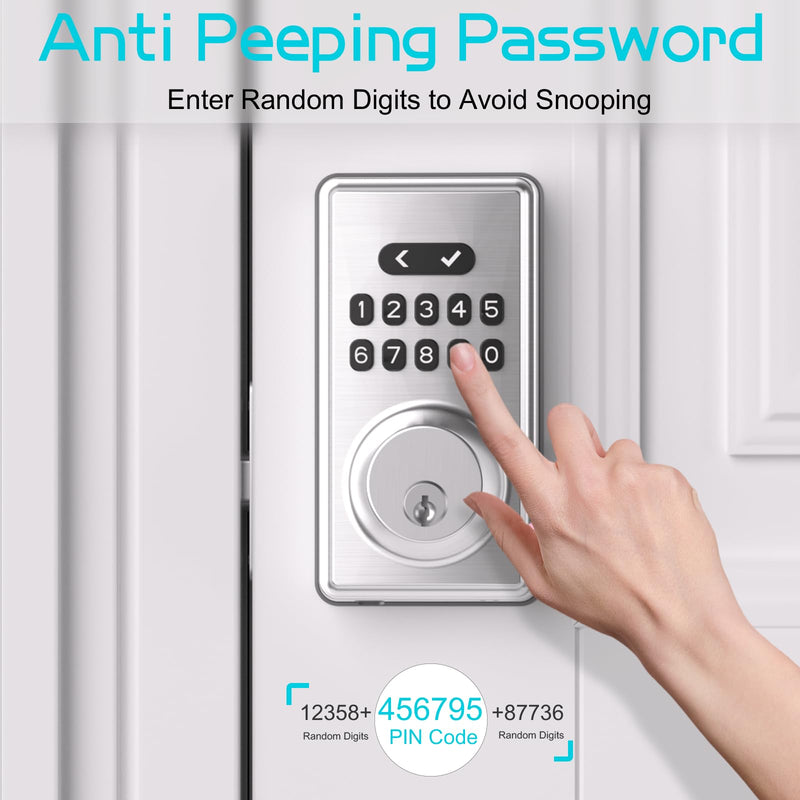 Keyless Entry Door Lock with Keypad, Deadbolt Smart Code Lock for Front Door with 2 Keys, Customizable User Codes, Auto Locking, Easy Installation