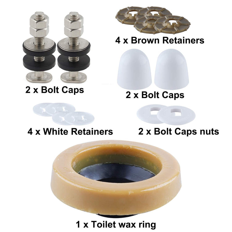 iFealClear 2 Sets Toilet Wax Ring Kit with Bolts, PE Flange and Extra Retainers, Thick Wax Ring Gasket for Toilet Bowl, Washers Bolt Caps Gasket Use for Most Toilets- Gas, Odor and Watertight Seal