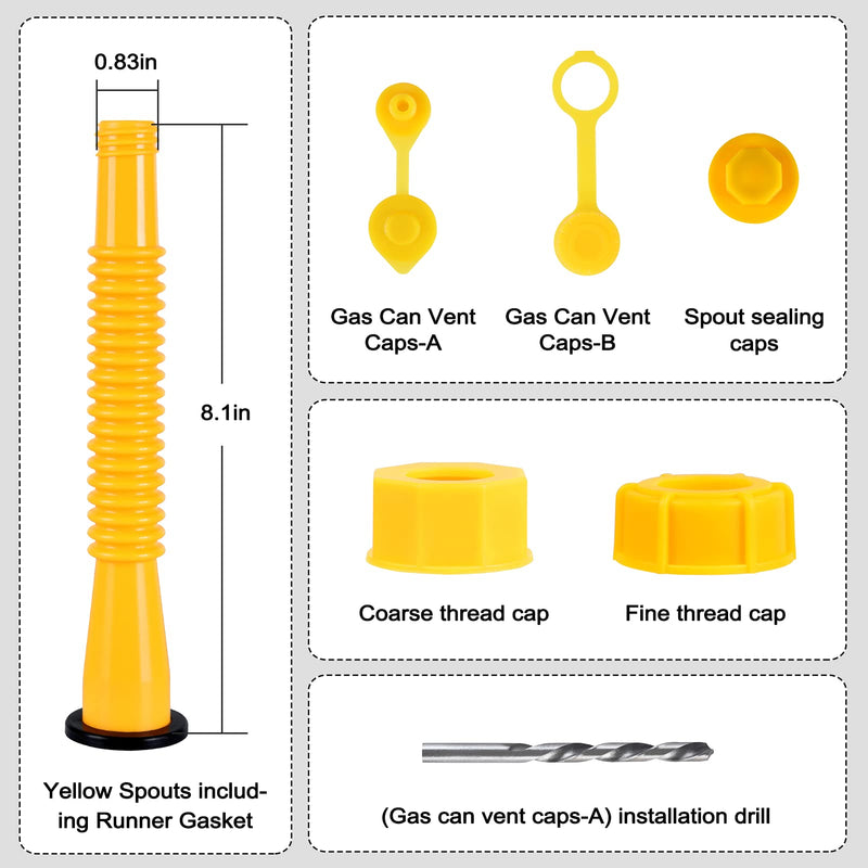 Gas Can Spout Replacement, Replacement Gas Can Spout. Gas Can Nozzle (3 Kit-Yellow) All gaskets are installed and ready to use upon receipt. For 1/2/5/10 gallon gas can. Easy and convenient to use