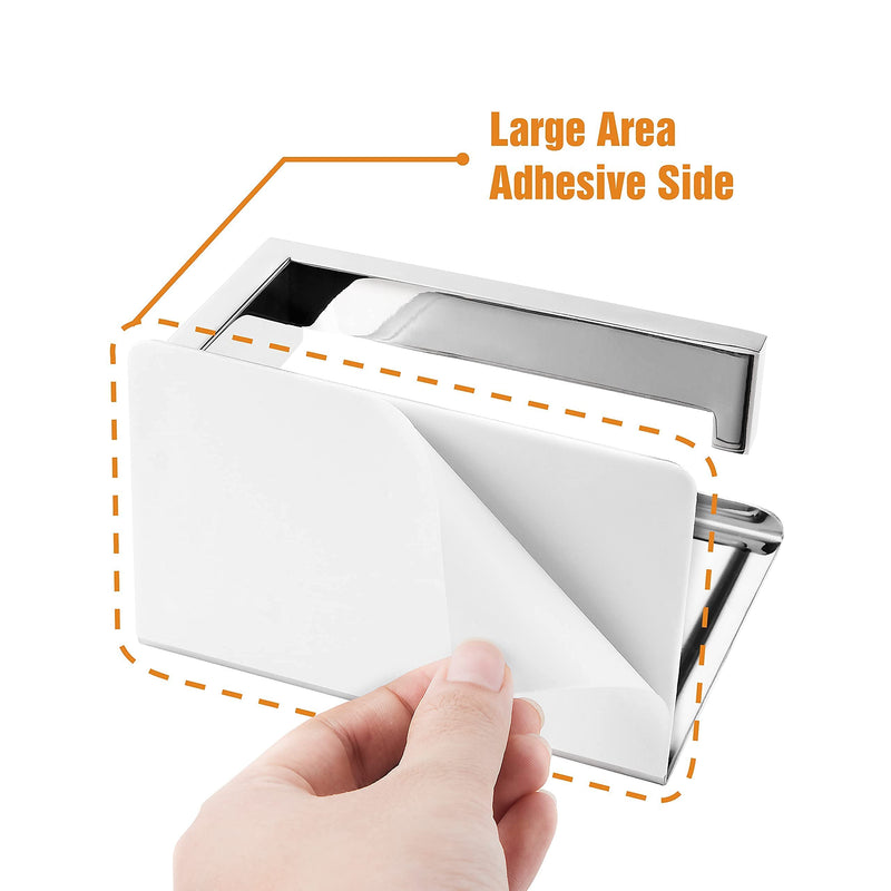 HITSLAM Toilet Paper Holder with Shelf, Stick on Chrome Tissue Roll Holder Self Adhesive or Wall-Mount with Storage Shelf for Bathroom Medium