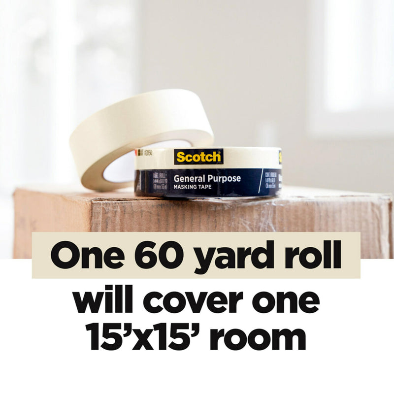 Scotch General Purpose Masking Tape, Tan, Tape for Labeling, Bundling and General Use, Multi-Surface Adhesive Tape, 0.94 Inches x 60 Yards, 1 Roll 0.94 in