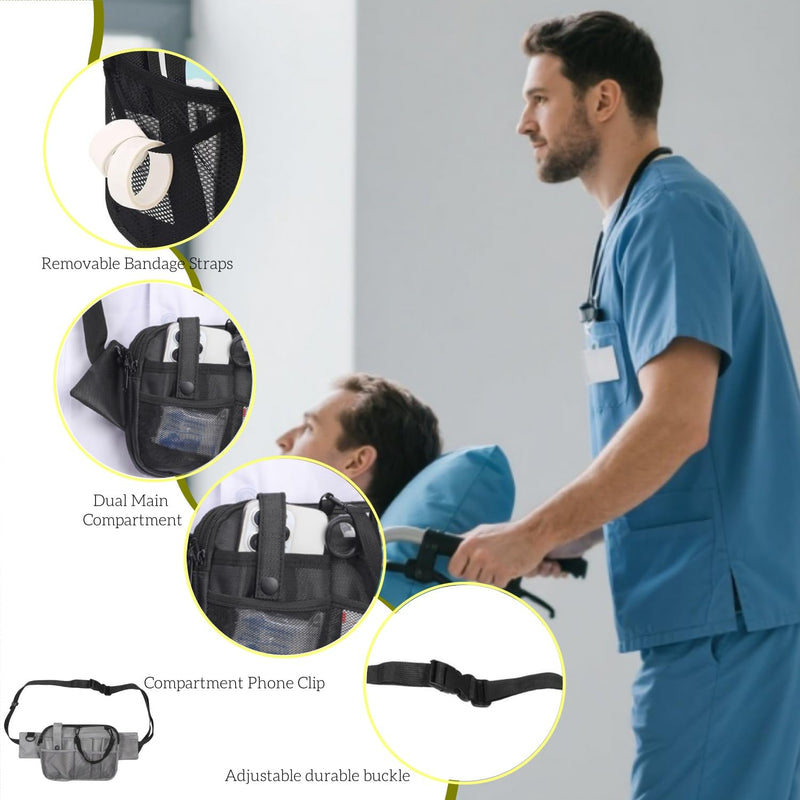Nursing Waist Bag,Nurse Fanny Pack,Medical Organizer Belt Adjustable Waist Strap/Multi Compartment Suitable for Stethoscopes,Bandage,Scissors and Other Supplies (Black) Black