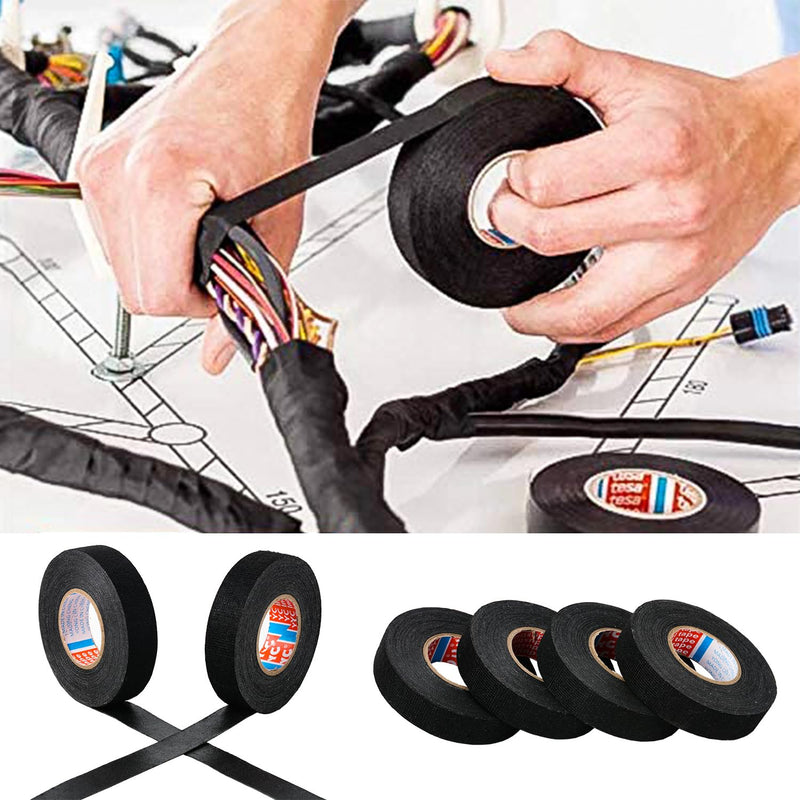 2 Rolls Black Wire Harness Cloth Tape, Speaker Wiring Harness Cloth Tape, for Automobile Electrical Wire harnessing Noise Dampening Heat Proof (Width: 15mm, Length: 50Ft) 15mm by 50ft (2 Rolls)