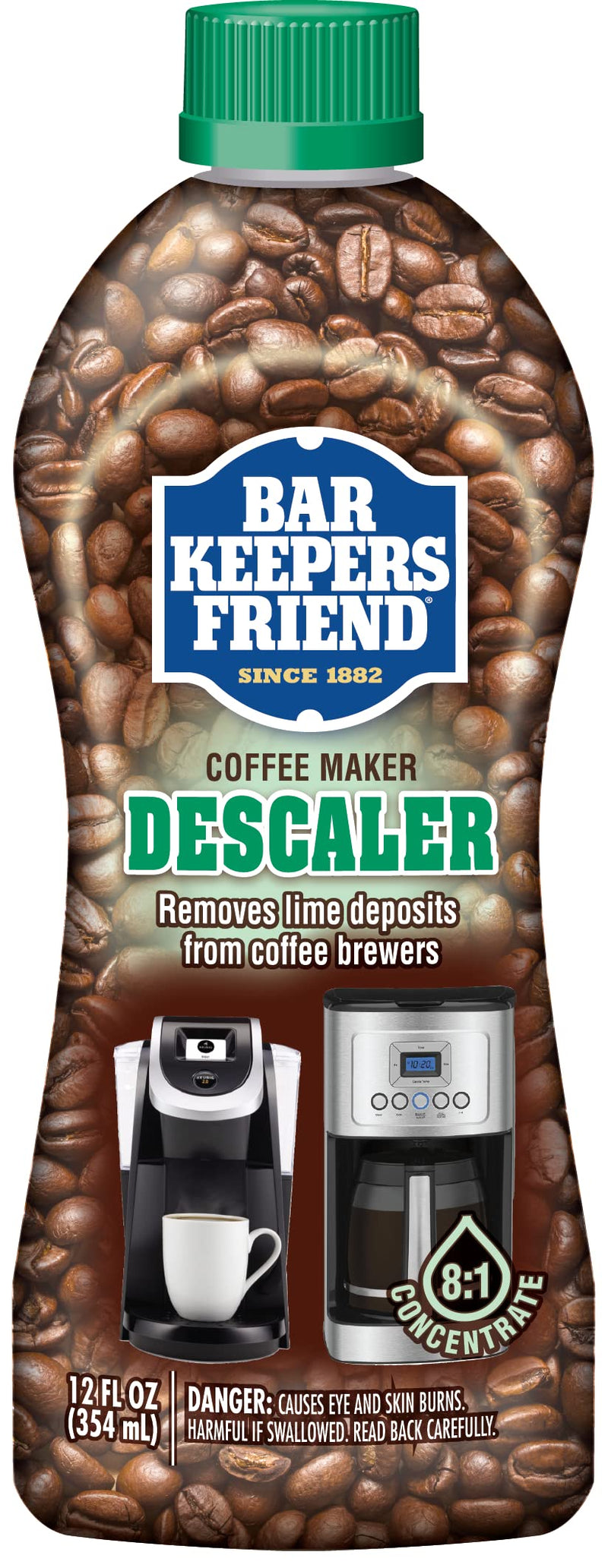 Bar Keepers Friend Coffee Maker Cleaner + Descaler (2 x 12 oz) Removes Stains & Oily Residue from Espresso Machines, Carafes, Thermos, Drip Coffee Pots, Single-Cup Coffee Makers & More
