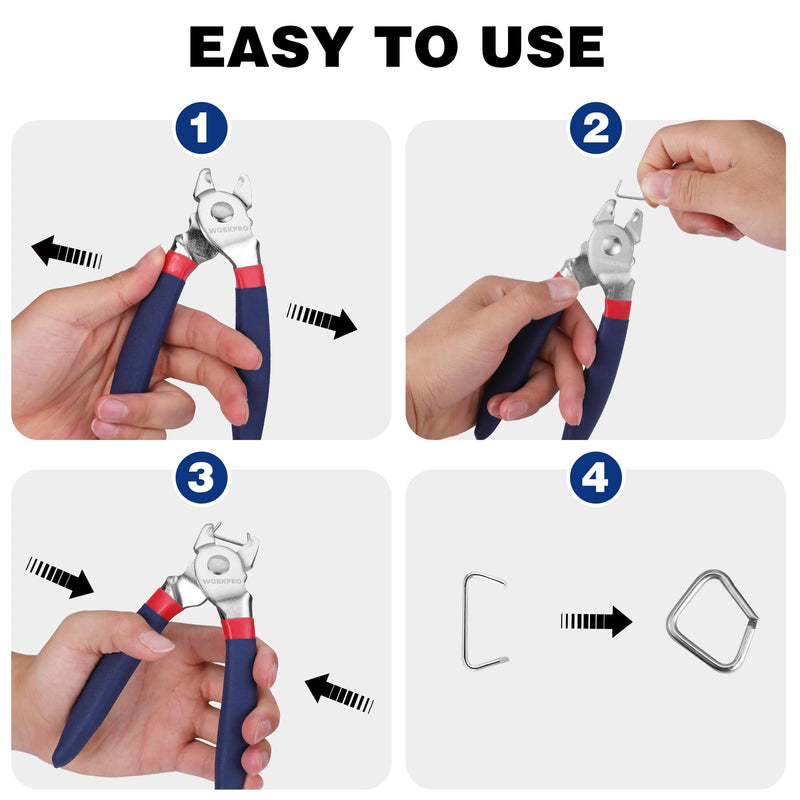 WORKPRO Bent Hog Ring Pliers with 500 Pcs 3/4" Hog Rings, Galvanized Steel Hog Rings Perfect for Furniture Upholstery, Auto Upholstery, Meat & Sausage Casings Bent Hog Ring Pliers Set
