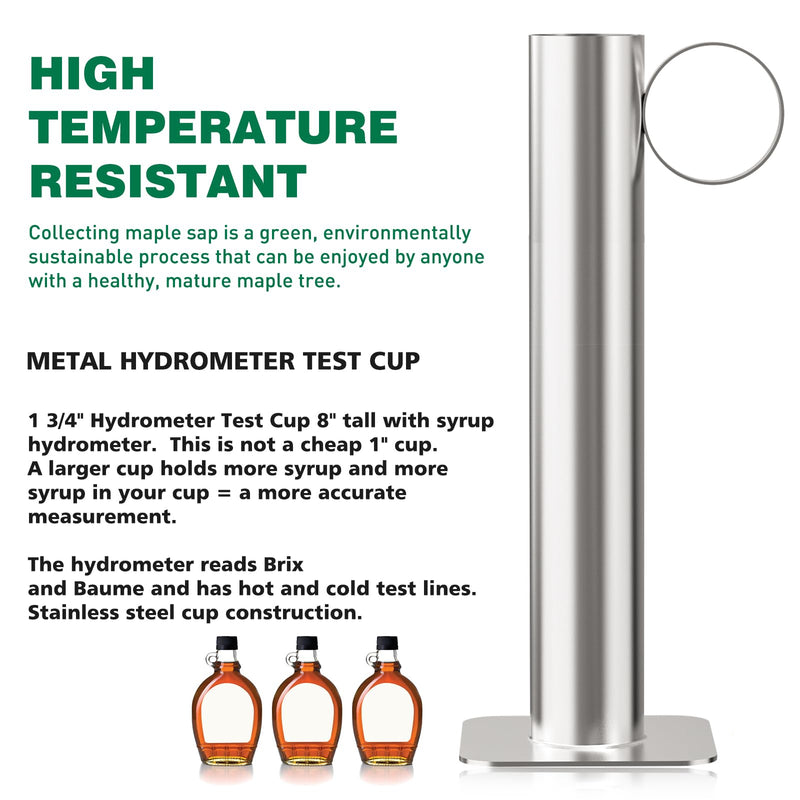 Maple Syrup Hydrometer Test Cup Kit - Maple Syrup Density Kit, Baume and Brix Scale, Stainless Steel Maple Syrup Kit with Cleaning Brush - Calibrated to Create Pure Maple Syrup