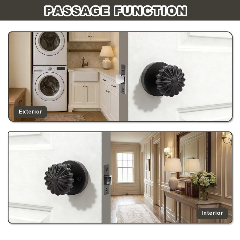 1 Pack Black Passage Door Knob, Interior Closet Door Knob Without Lock Matte Black 1