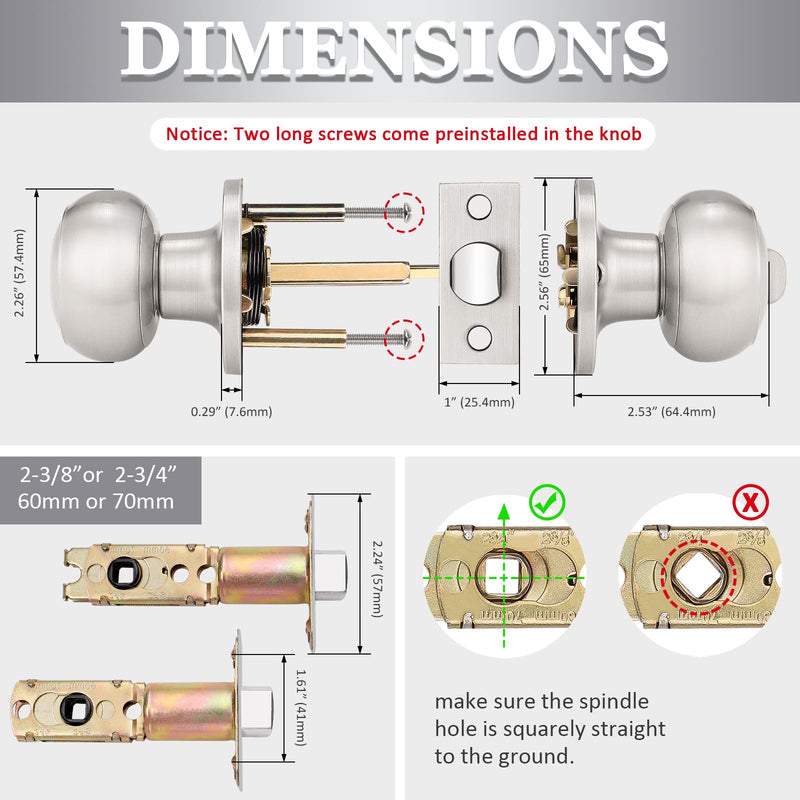 Probrico 6 Pack Round Privacy Door Knob(Thumb Turn Lock on The Inside), Keyless Doorknobs Interior/Exterior Lockset,Privacy Knobs for Bedroom/Bathroom,Satin Nickel Modern Design Door Hardware Satin Nickel