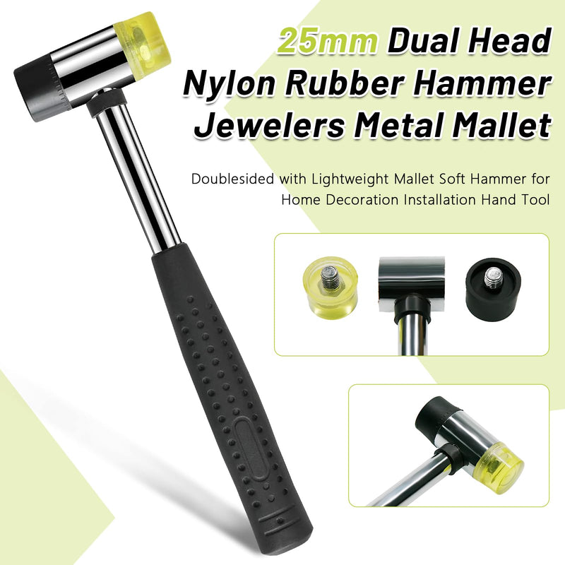 25mm Dual Head Nylon Rubber Hammer Jewelers Metal Mallet,Multipurpose, Doublesided & Lightweight Mallet Soft Hammer for Home Decoration Installation Hand Tool 25mm