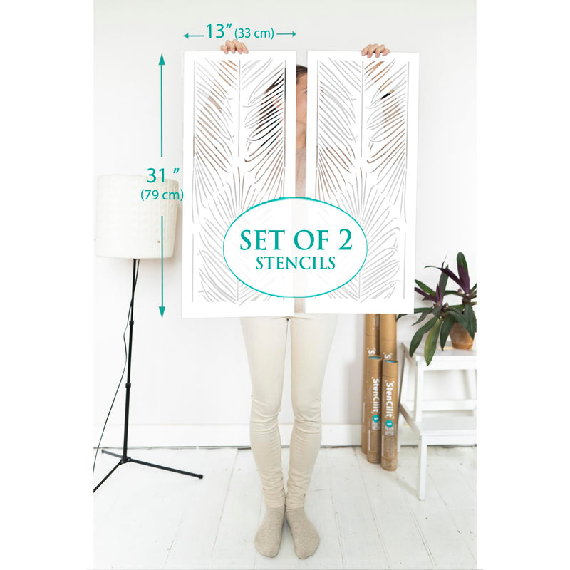 STENCILIT® Palm Leaves Wall Stencils - 2 Pack 31x13 in Stencil, Modern Wall Stencil for Painting Large Pattern, Palm Frond Stencil, Huge Stencil Leaves