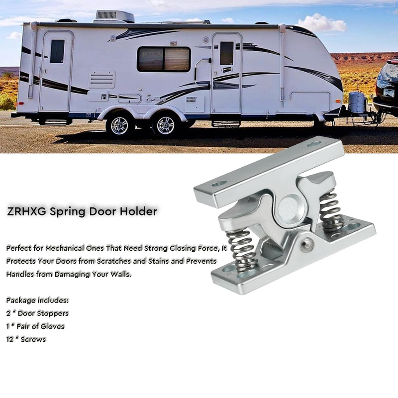 2 Pcs RV Door Catch Trailer Door Latch, Spring Loaded Door Easy Lock Stop Double Roller Catch Double Roller Buckle Zinc Alloy for Garden Bedroom Living Room Boat Door Garage