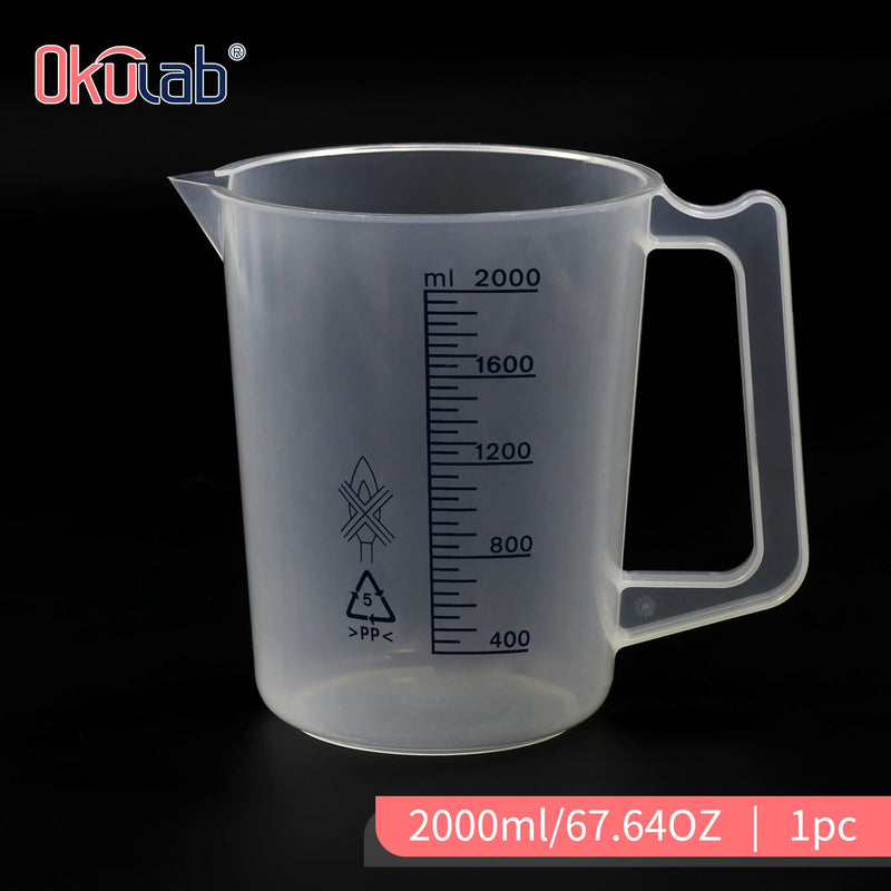 Plastic Beaker Set, 2000ml Measuring Beakers with Handle and Spout, 67.6oz Measure Pitcher with Blue Printed Scales for DIY, Petrol Filling, Swimming Pools and Lawns, BKAP2000A1 1 pc of 2000ml