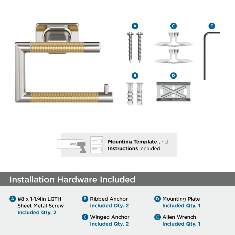 Amerock Esquire 5-7/8 inch (149 mm) Length Polished Nickel/Champagne Bronze Single Post Tissue Holder, BH26617PNCZ