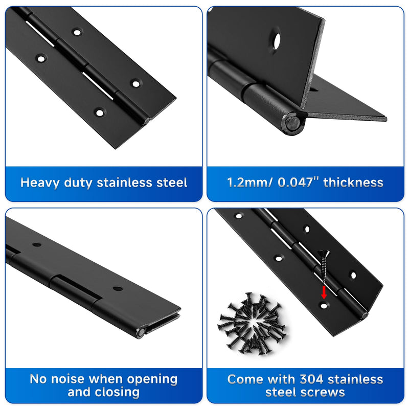 2Pack Heavy Duty Piano Hinge 30 Inch Stainless Steel Piano Hinge Black Continuous Hinge with Hole for Cabinets Boat Marine Door Box French Window Woodworking, 0.047" Leaf Thickness, 1.5'' Open Width