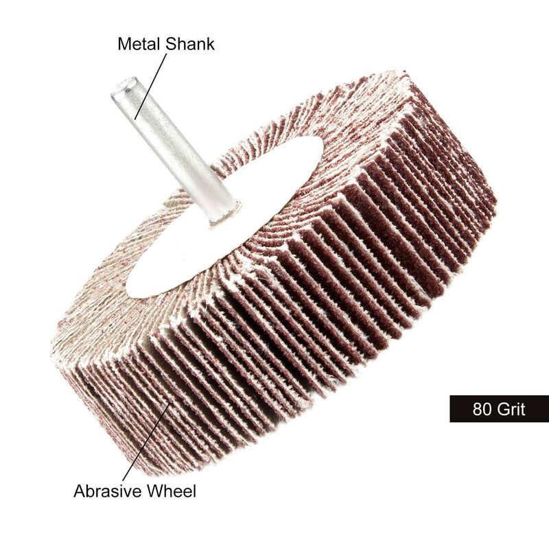 5 Pack Sanding Flap Wheel 3.15 x 1 x 1/4 inch Shank Mounted Flap Wheels 80 Grit Aluminum Oxide Abrasive Flap Grinding Wheels for Remove Rust, Weld Burr Polishing Flat - Fit for Most of Drill
