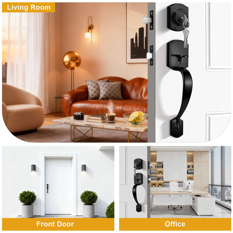 Probrico Matte Black Front Door Handleset, Exterior Door Lock Set with Deadbolt Single Cylinder Front Door Knob and Deadbolt Set, 1 Set