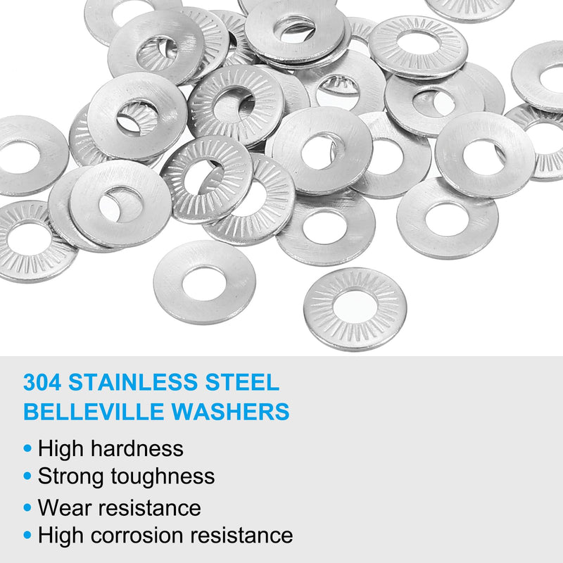 PATIKIL 304 Stainless Steel Flat Washers, 100 Pack M3x8mm Belleville Spring Disc Washer Conical Knurled Metric Gasket for Automotive Industrial Construction