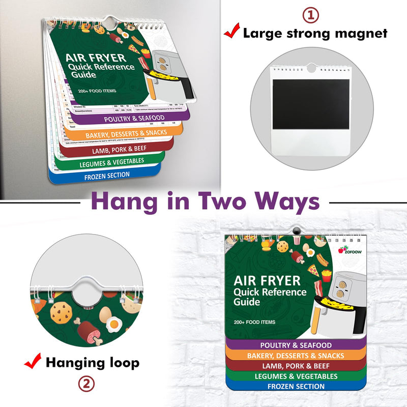 𝑶𝒗𝒆𝒓 200 𝑭𝒐𝒐𝒅𝒔 Air Fryer Cheat Sheet Magnets Cooking Guide Booklet, Air Fryer Cooking Guide Magnetic Cookbook, Air Fryer Magnetic Cheat Sheet Set(Air Fryer Accessories) Green