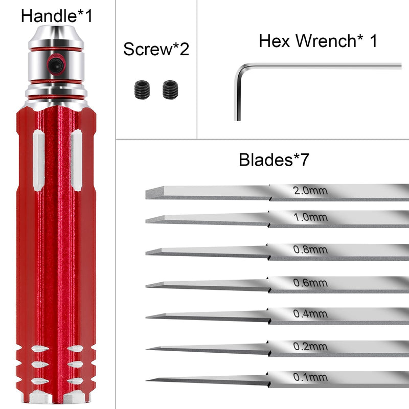 Prime Model Scriber Gundam Resin Carved Scribe Line Hobby Cutting Tool Chisel, Model Chisel with 7 Blades (0.1/0.2/0.4/0.6/0.8/1.0/2.0mm)，for Carving Cutting, Panel line,Scale Model(Red) Red