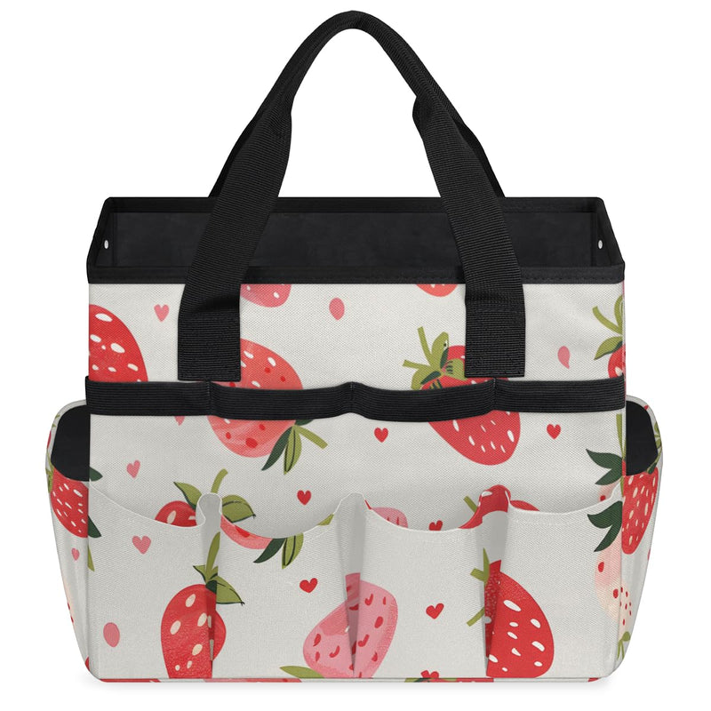 Strawberries Gardening Tool Bag,Heavy Duty Garden Tote Bag,Portable Oxford Gardening Storage Basket Organizer Handbag with Pockets Handle,Hand Tools Gifts for Outdoor Garden Lawn Yard Strawberries