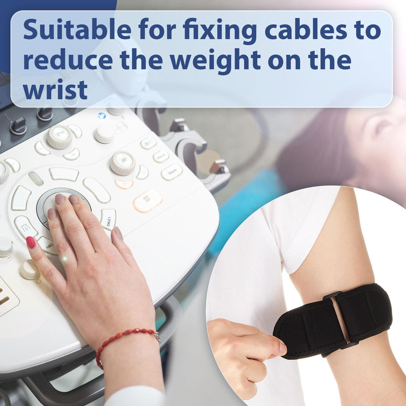 Nuanchu 2 Pcs Ultrasound Probe Cable Brace Black Adjustable Ultrasound Probe Cable Brace Fits Arms Between 7" and 14" Circumference Ultrasound Equipment Cable Management System Ultrasound Therapy