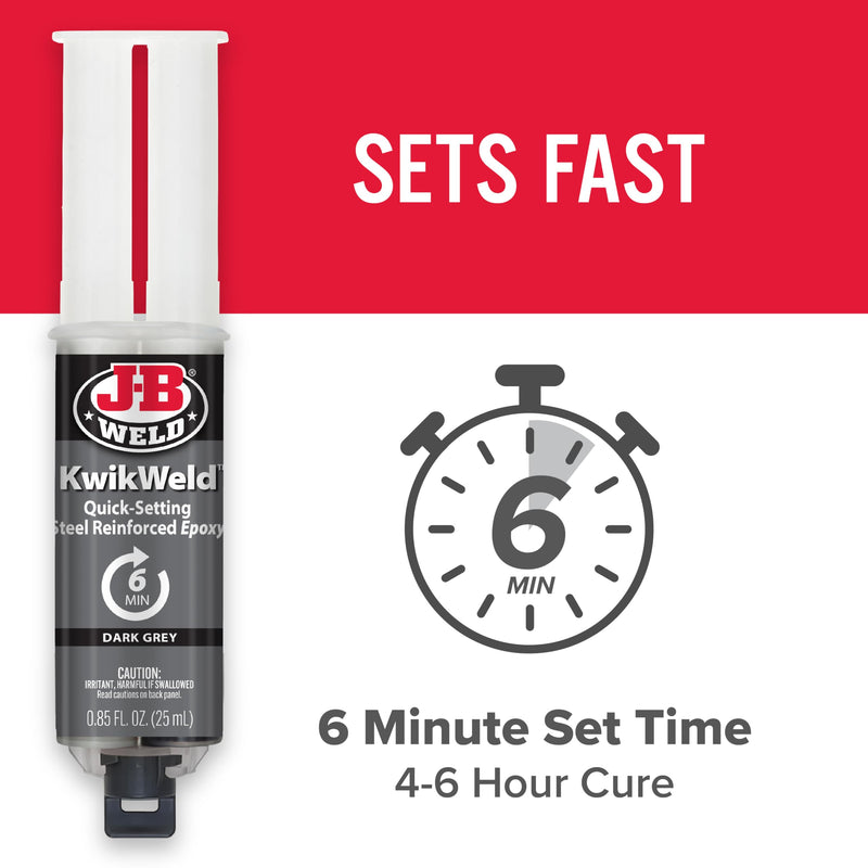 J-B Weld 6 Minute Set Epoxy KwikWeld, High Strength, Waterproof, 2 Pack, Dark Grey, 50176-2 25ml - 2 Pack