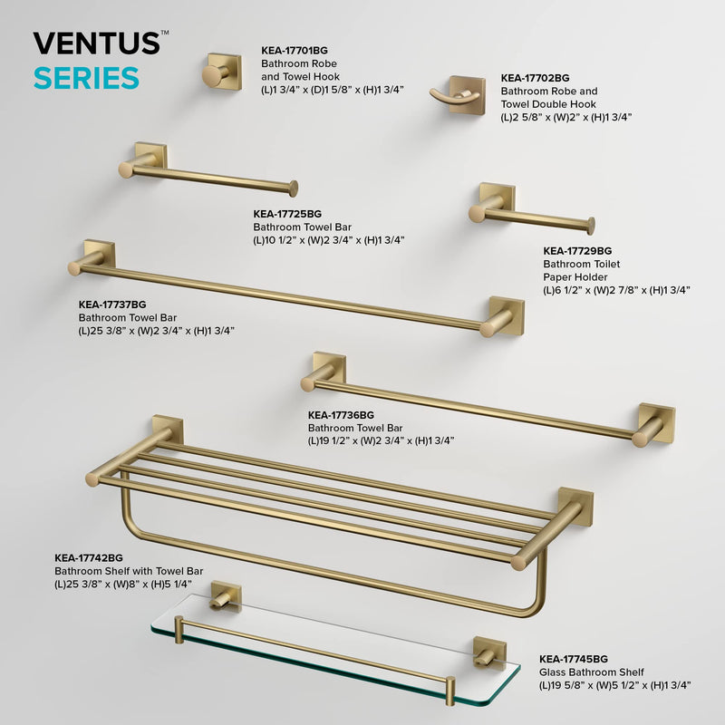 KRAUS Ventus Bathroom Shelf Towel Rack with Towel Bar, Brushed Gold Finish, KEA-17742BG