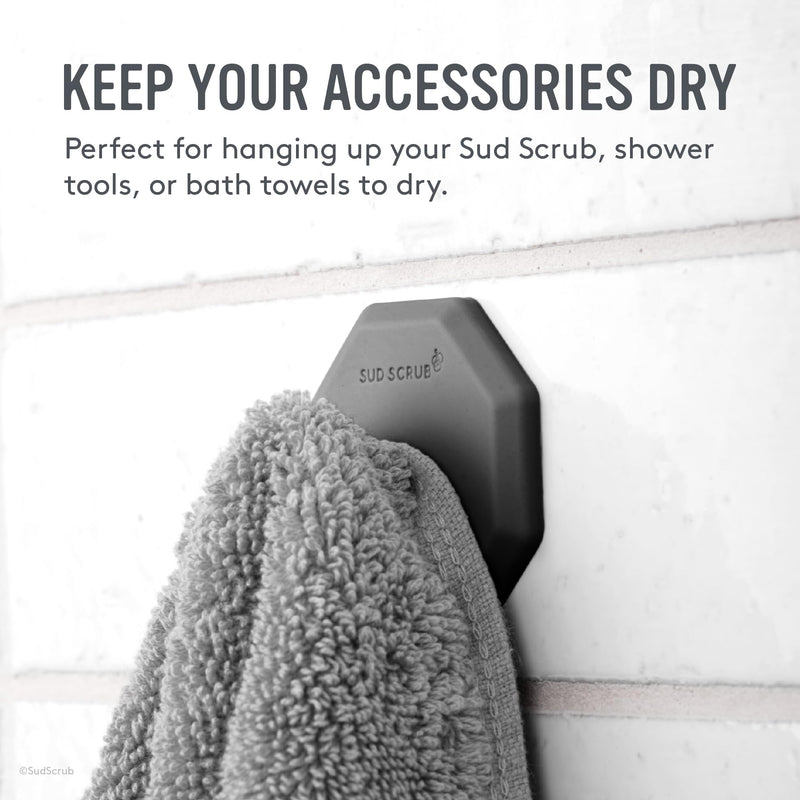 Sud Scrub® Antimicrobial Shower Hook, Self Adhesive Hooks for Shower Wall, Heavy Duty Removable Wall Hooks, Stick On Hooks for Hanging, Bathroom Towel Hook (Charcoal) Charcoal