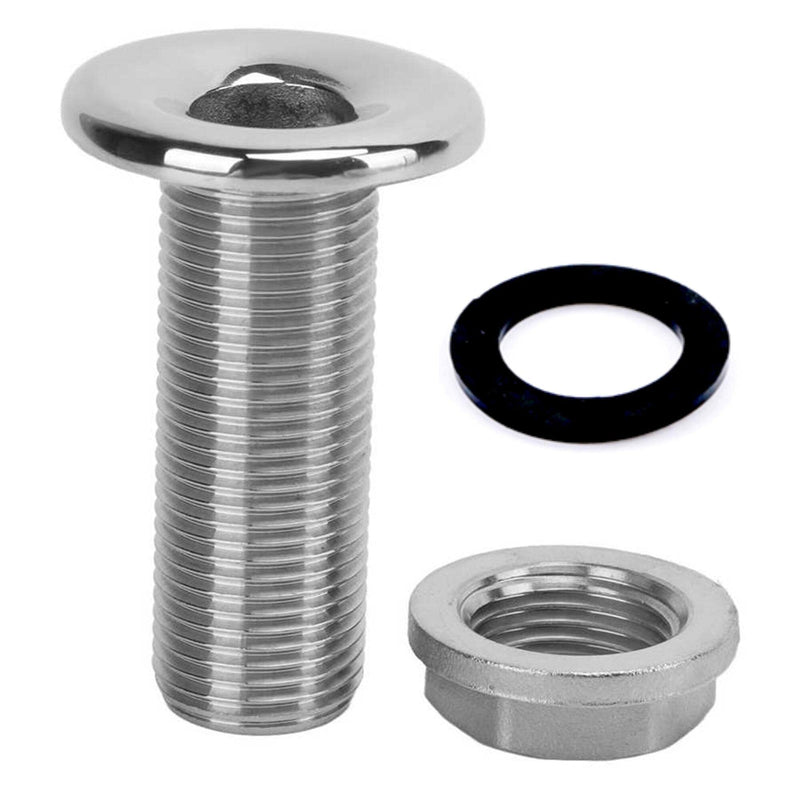 316 Stainless Steel Full Thread Thru Hull Fitting Hose Barb With Nut - Marine Hardware Accessories for Boat Drain Pipe, Yacht Bilge, Plumbing Fittings