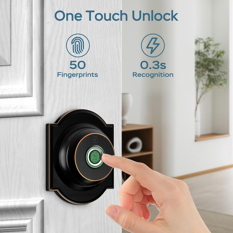 GeekTale Fingerprint Deadbolt with App, Smart Deadbolt Lock for Front Door, Keyless Entry Door Lock, Biometric Dead Bolt, Electronic Door Knob Black- Peltate