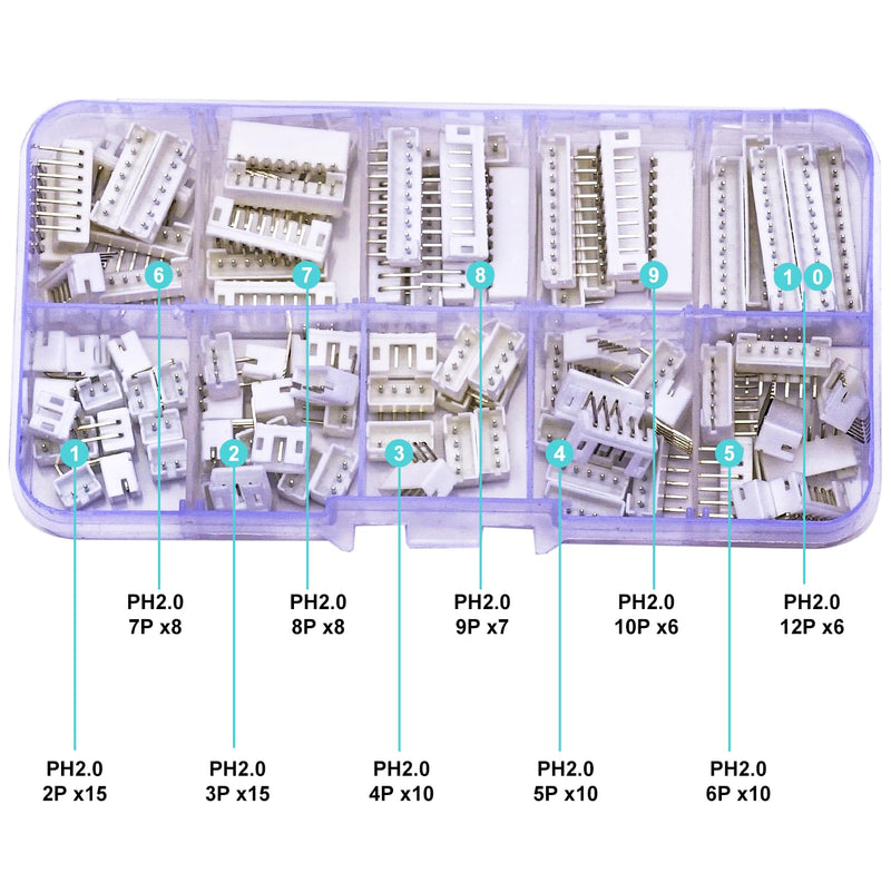 JST Connector Kit, PH2.0 DIP Header Jst 2mm Pitch IC Socket Plugs Adapter, JST-PH 2/3/4/5/6/7/8/9/10/12Pin DIP Header Side Type Right Angle Type Header (PH2.0-DIP-R/A) JST-2.0MM-PH-DIP-Right Angle Header