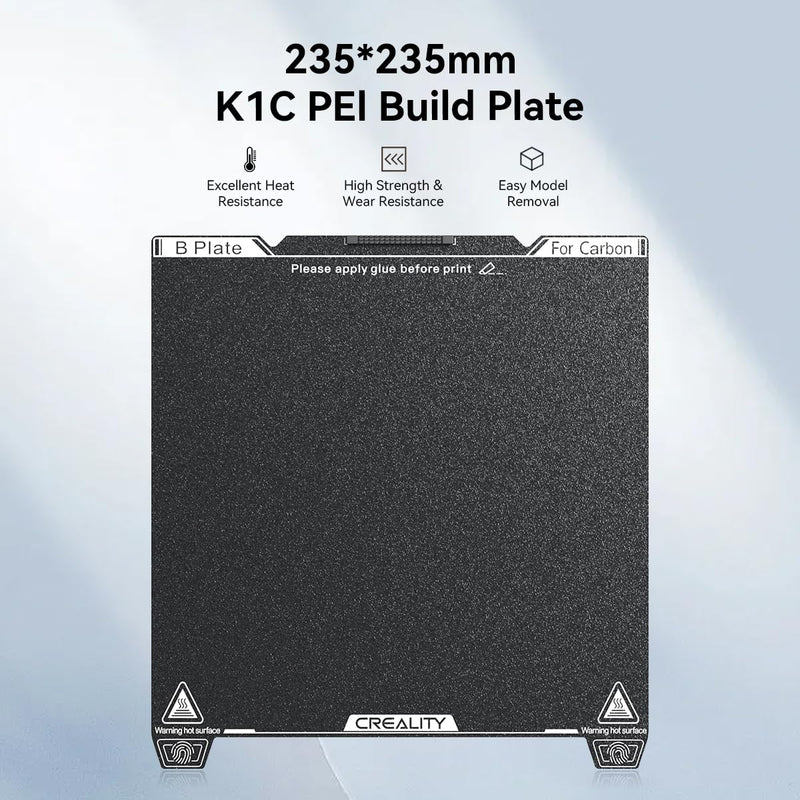 Creality Official K1C Build Plate PEI Sheet with Nozzle Cleaner, 235x235mm Textured Surface Flexible Removable Spring Steel Platform for Ender 3S1/3S1 Pro/3V2 Neo/3V3 SE/KE K1(No Magnetic Base) 235*235mm K1C B