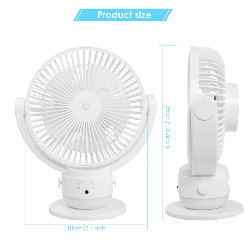 OGZ Portable Fan for Travel Wireless with Remote Timer, 7 Inch Small Desk Fan with LED Night Light 90° Oscillation, Rechargeable USB Fan for Cruise Bed Beside Sleeping Camping Tent White