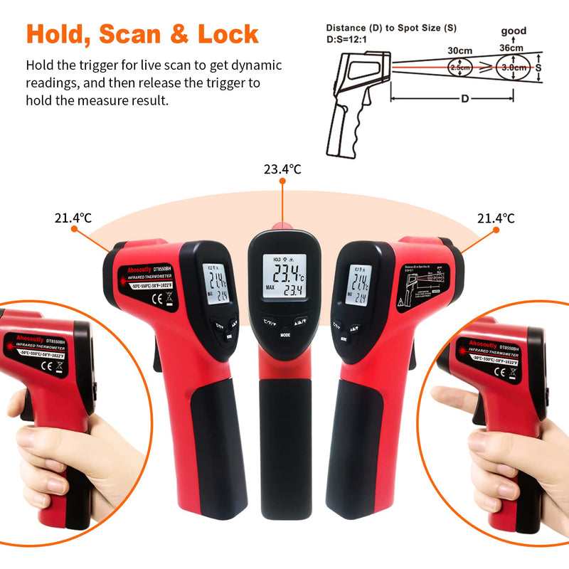 Infrared Thermometer Temperature Gun (NOT for Humans) -58℉~1022℉ (-50℃～550℃) 9-Point Laser Non-Contact Instant-Read Digital Laser Infrared Ir Thermometer with Backlight red