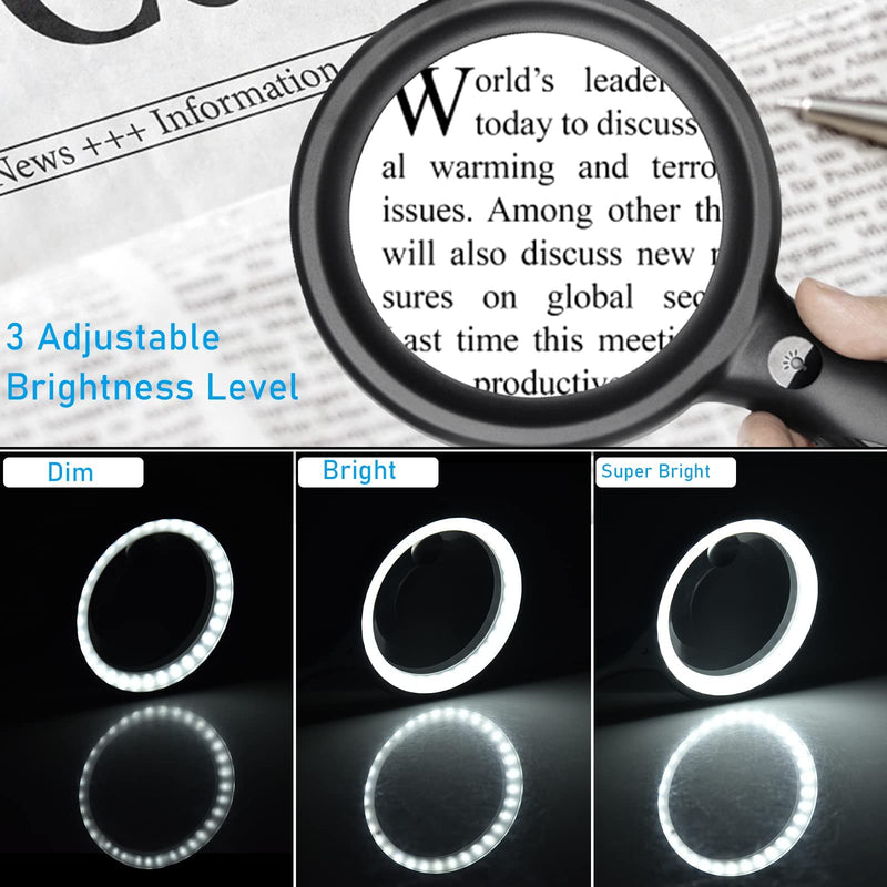 Magnifying Glass with Light, 30x 60x Magnifying Glass for Reading Lighted - 33 LEDs Magnifying Glass Magnifier Magnifier with Light Black