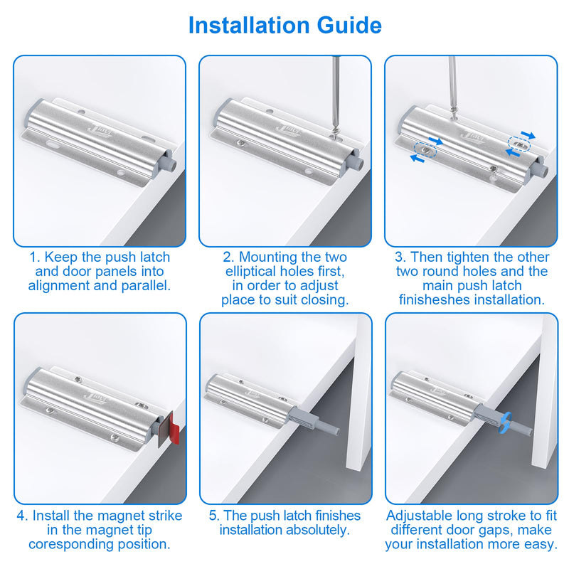Push to Open, Magnetic Door Latches, Jiayi 2 Pack Cabinet Push Catch, Push Magnet Latches for Cabinet Doors Closure Push Release Press Out Cabinet Kitchen Hardware Silver