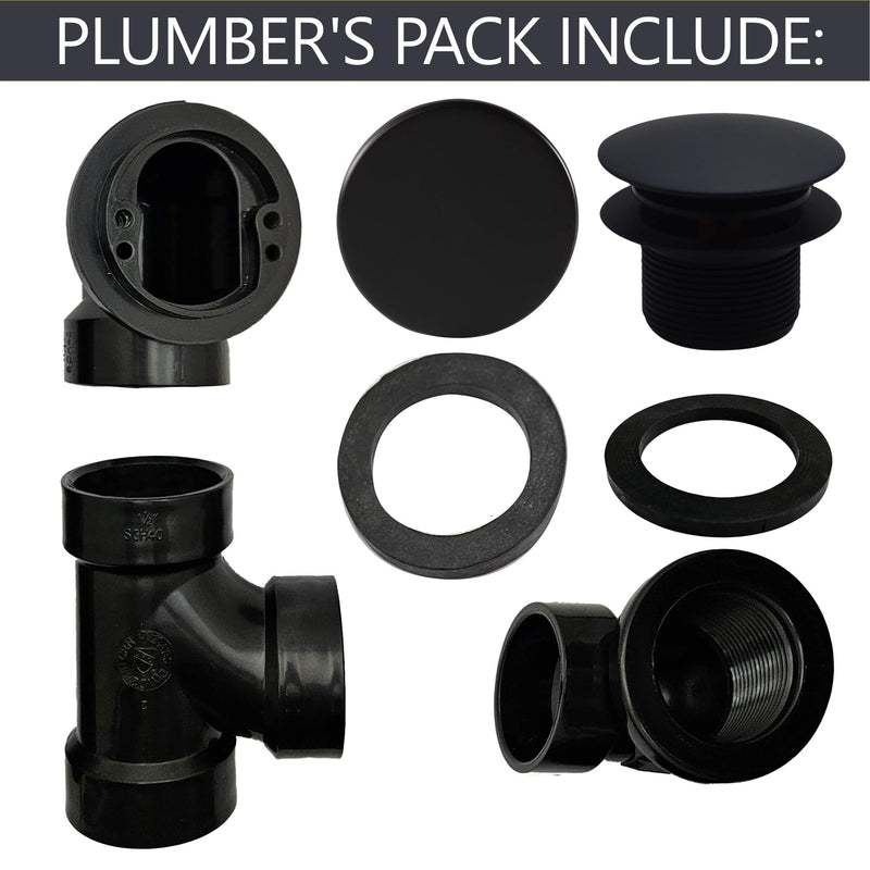Westbrass D593ARK-62 Plumber's Pack Bath Waste Assembly with Tip-Toe Drain Plug, Illusionary Overflow Faceplate and Sch. 40 ABS Elbows, Matte Black