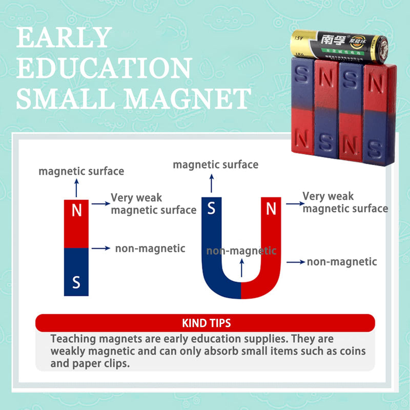 Science Magnet for Kids Bar Magnet Small with North South Identified for Students Teachers Science Experiment Physics Education Toys 2Pcs