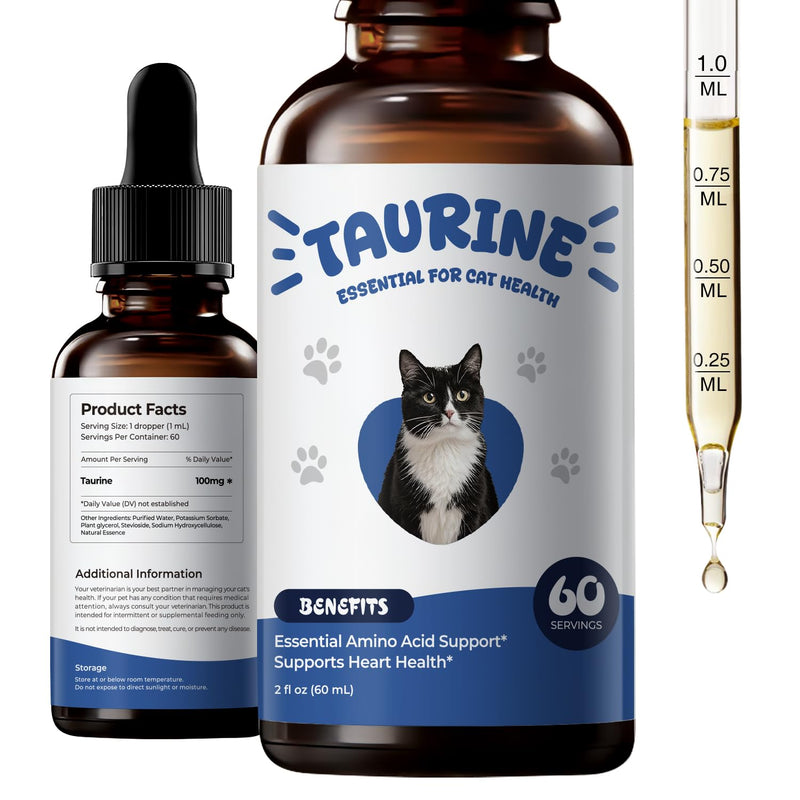 Taurine Supplement for Cats Liquid Drops – Essential Taurine for Heart Health, Vision & Immune Support, Easy-to-Mix Daily Feline Nutrition Supplement