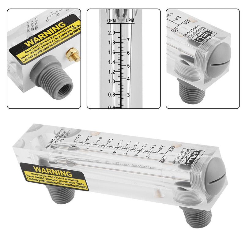 Liquid Flowmeter, Water Meter Panel Type Glass Liquid Flowmeter 0.2-2GPM/1-7LPM Water Measuring Meter