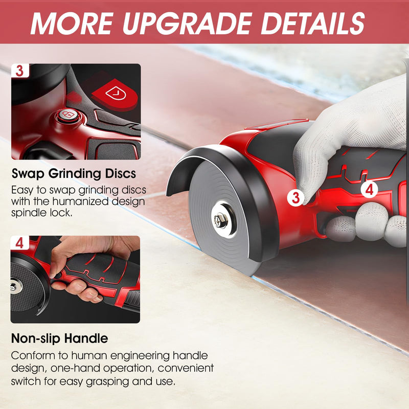 Cordless Angle Grinder kit 19500 RPM, 3 inch Mini Electric Metal Grinding