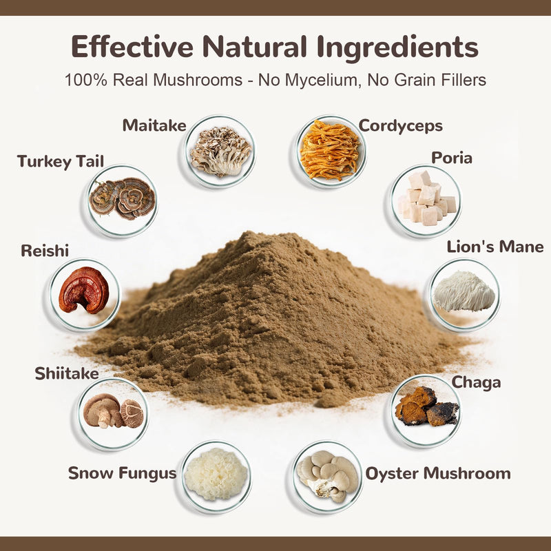 Turkey Tail Mushroom for Dogs, Organic 10 Mushroom Blend for Lumps and Bumps, Dog Herbal Supplements Probiotic with 50% β-Glucan, Joint Gut Immune Skin Support - 120g Chicken