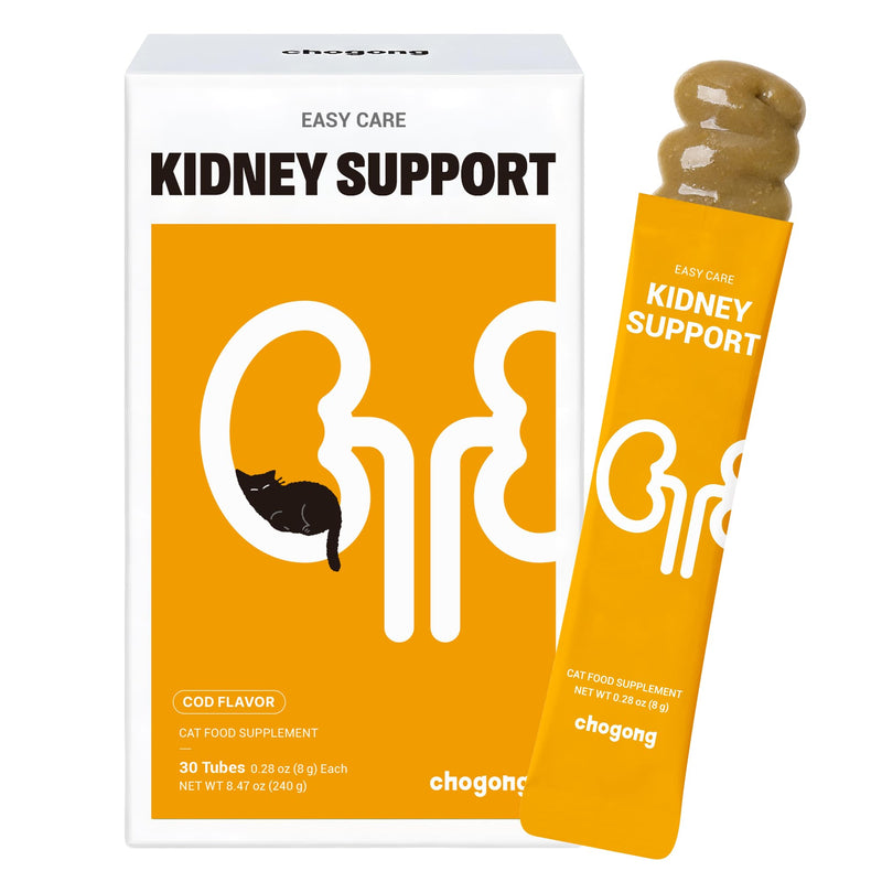 Cat Kidney Support – Lickable Low Phosphorus Formula with Cranberry, Omega-3 & Vitamin B for Kidney & Hydration Support – Senior Cat Vitality Support, Cod Flavor, 30 Tubes
