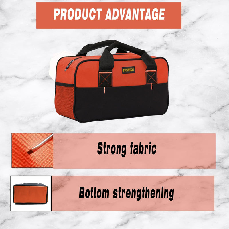 14 Inch Tool Bag, Small Wide Mouth Tool Tote Bag, Waterproof Tool Organizer Bag, Electricians Repairman Tools Tote Bag Double Fabric Storage Bag (Orange) Orange
