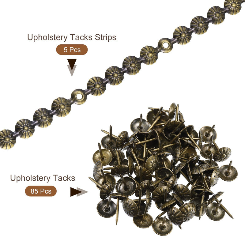 uxcell 5Pcs Upholstery Tacks Strips, 1Meter Flower Decorative Nail Trims for Sofa Headboard Chair Furniture with Upholstery Nails (11mm Bronze)