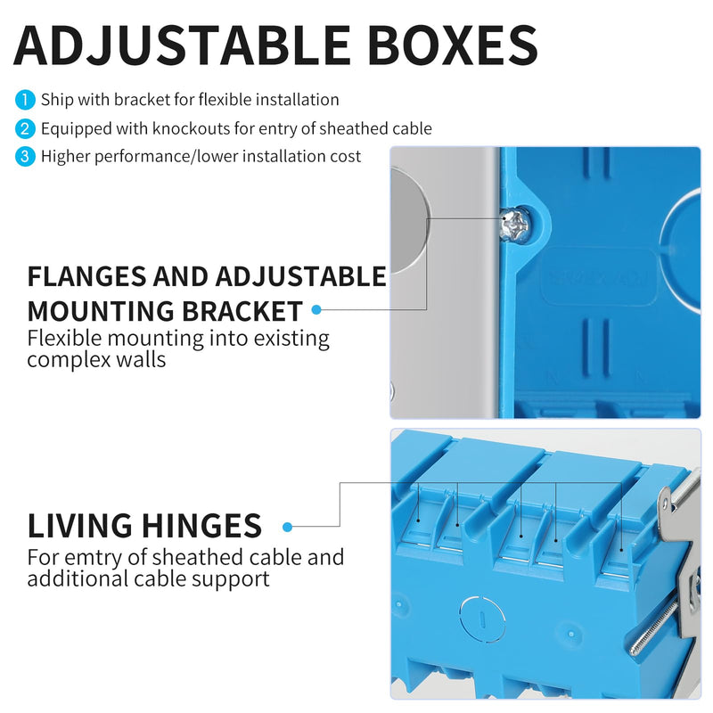 XIUTE 3 Gang Electrical Box,49 Cubic Inch Adjustable Boxes,Three Gang PVC Work Switch/Outlet Wall Electrical Box, ETL Approved，(Blue, 1-Pack) 3Gang 49Cu.In 1pack of blue