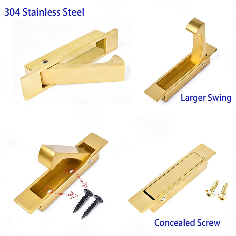 Dontay Pocket Door Passage Latches Lock,Flush Double Sided Rotation,Privacy (Bed/Bath) Latch,Large Lever,Hardware for 1 3/8" to 2 3/16" Sliding Door & Bathroom Doors (Satin Brass, Round - 1 Set) Satin Brass