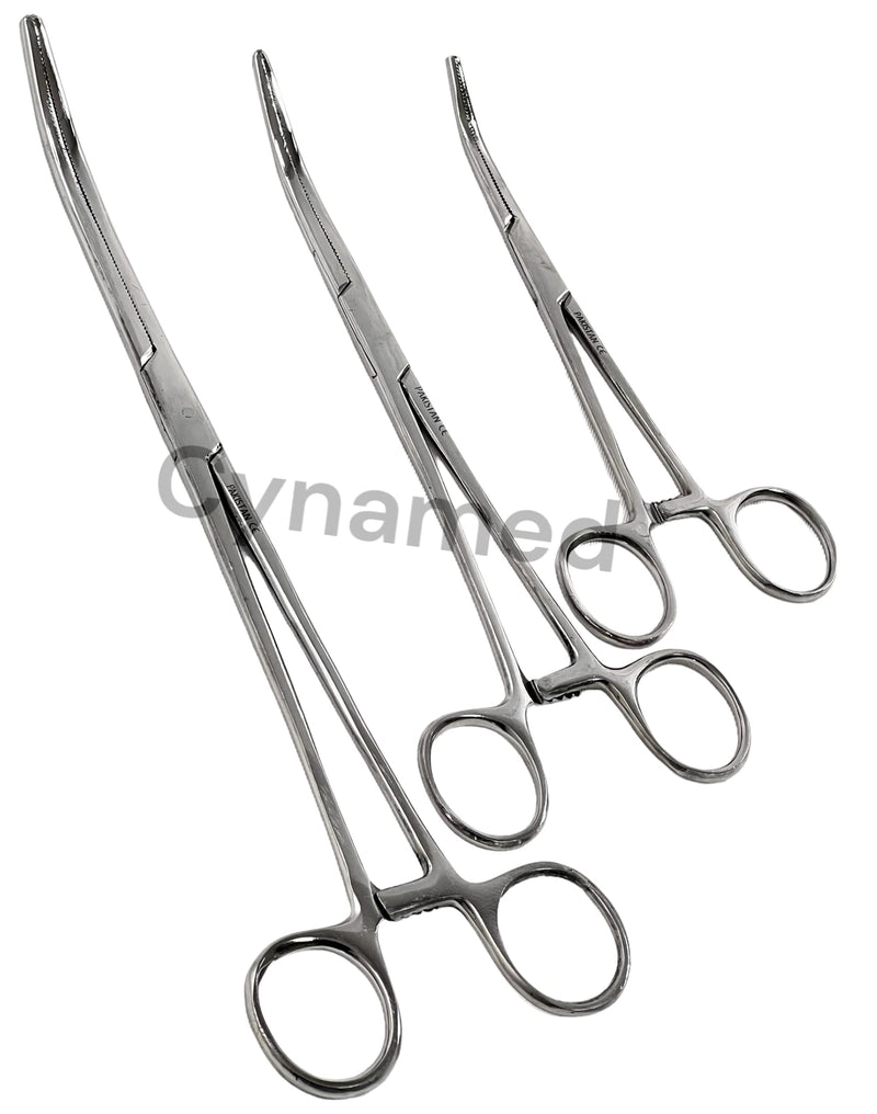 Cynamed-Set of 3 Pean HEMOSTAT Forceps Curved 6" 8" 10" Hemostat Forceps Tongs Full Serrated Stainless Steel