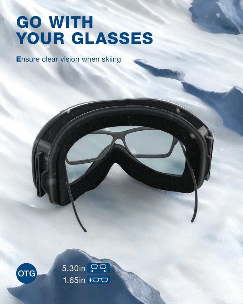 ZIONOR Lagopus B1 Ski Goggles OTG Anti fog Snow Goggles UV Protection Snowboard Goggles for Men Women Adult Youth One Size A8-vlt 15.6% Black Frame Mirrored Red Lens