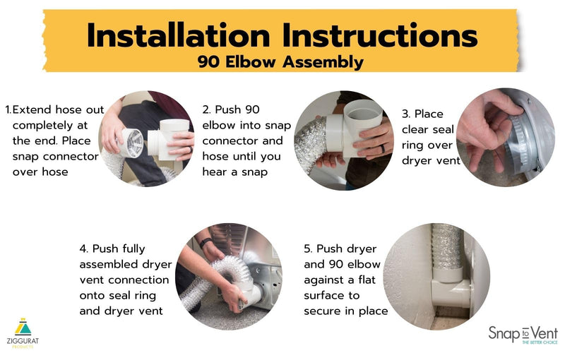 DIY Dryer Vent Connector Kit - Space Saving, Toolless Design with Airtight Seal - STV-90 by Ziggurat Products
